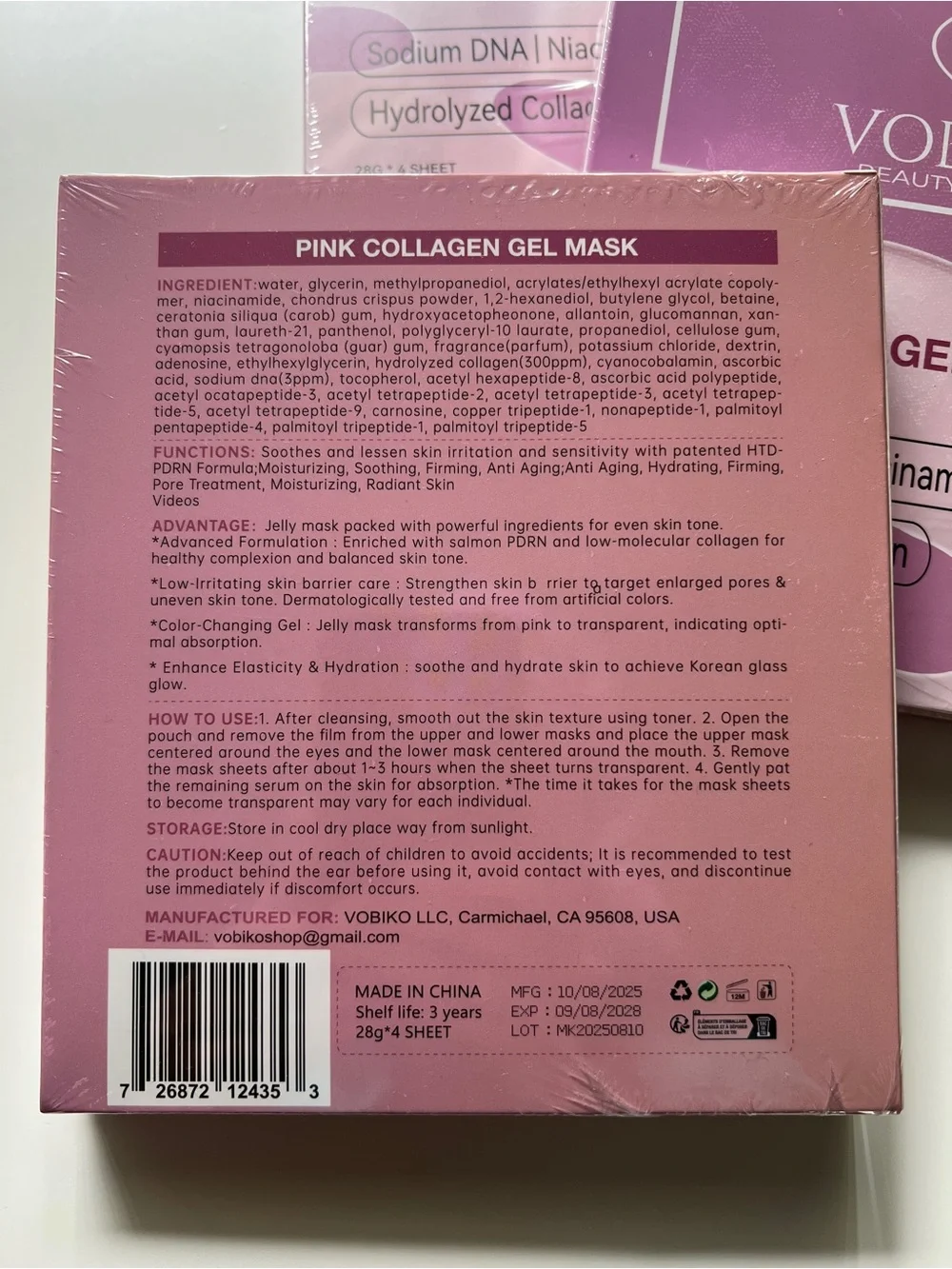 PDRN Pink Collagen Hydrogel Face Masks 12 Pack Sodium DNA Glass Skin VOBIKO Set